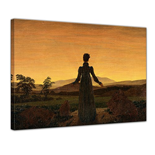 Bilderdepot24 Bild auf Leinwand | Caspar David Friedrich Frau vor der untergehenden Sonne in 50x40 cm als Wandbild | Wand-deko Dekoration Wohnung alte Meister | NEU-180201-50x40-fvdus von Bilderdepot24