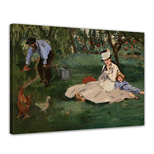 Bilderdepot24 Bild auf Leinwand | Édouard Manet Die Familie Monet in ihrem Garten in Argenteuil in 70x50 cm als Wandbild | Wand-deko Dekoration Wohnung alte Meister | NEU-180204-70x50-dfm von Bilderdepot24