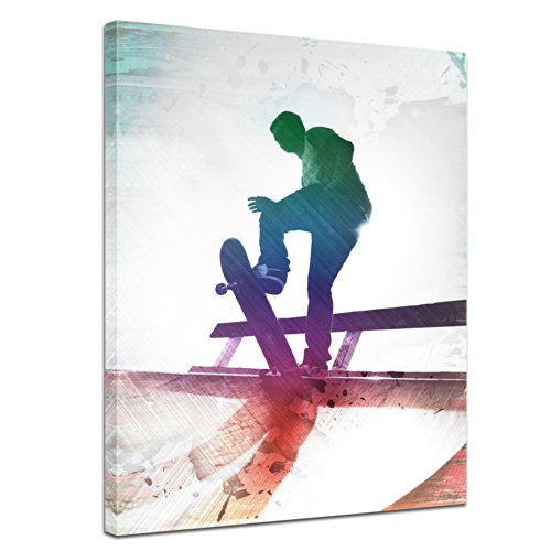 Bilderdepot24 Bild auf Leinwand | Grungy Skateboarder in 90x120 cm als Wandbild XXL | Wand-deko Dekoration Wohnung modern Bilder | 170101 von Bilderdepot24