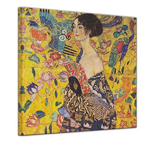 Bilderdepot24 Bild auf Leinwand | Gustav Klimt Dame mit Fächer in 80x80 cm als Wandbild | Wand-deko Dekoration Wohnung alte Meister | 180938-80x80 von Bilderdepot24