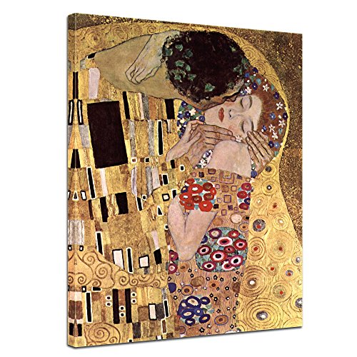 Bilderdepot24 Bild auf Leinwand | Gustav Klimt Der Kuss in 50x70 cm als Wandbild | Wand-deko Dekoration Wohnung alte Meister | 180160-50x70 von Bilderdepot24