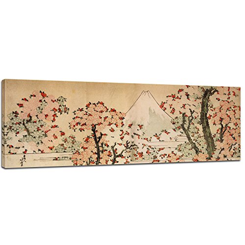 Bilderdepot24 Bild auf Leinwand | Katsushika Hokusai Blick auf den Fujijama mit blühenden Kirschbäumen in 160x50 cm als Wandbild | Wand-deko Dekoration Wohnung alte Meister | 180203-160x50 von Bilderdepot24