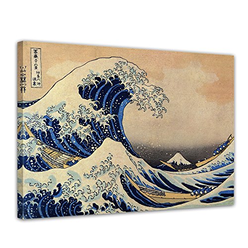 Bilderdepot24 Bild auf Leinwand | Katsushika Hokusai Die große Welle vor Kanagawa in 80x60 cm als Wandbild | Wand-deko Dekoration Wohnung alte Meister | 180202-80x60 von Bilderdepot24