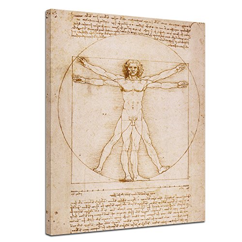 Bilderdepot24 Bild auf Leinwand | Leonardo da Vinci Vitruvianischer Mensch in 40x50 cm als Wandbild | Wand-deko Dekoration Wohnung alte Meister | NEU-180203-40x50-vm von Bilderdepot24