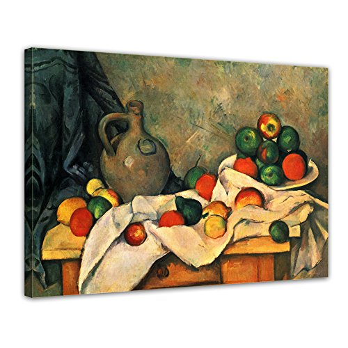 Bilderdepot24 Bild auf Leinwand | Paul Cézanne Stillleben mit Vorhang, Krug und Obstschale in 80x60 cm als Wandbild | Wand-deko Dekoration Wohnung alte Meister | 180266-80x60 von Bilderdepot24