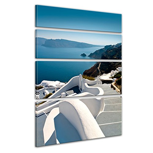 Bilderdepot24 Bild auf Leinwand | Santorini Treppe - Griechenland in 120x180 cm 4 TLG. als Wandbild XXL | Wand-deko Dekoration Wohnung modern Bilder | 202579 von Bilderdepot24