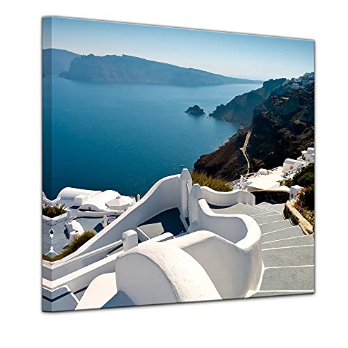 Bilderdepot24 Bild auf Leinwand | Santorini Treppe - Griechenland in 80x80 cm als Wandbild | Wand-deko Dekoration Wohnung modern Bilder | 16105 von Bilderdepot24