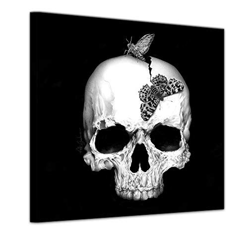 Bilderdepot24 Bild auf Leinwand | Skull | in 60x60 cm als Wandbild | Wand-deko dekoration Wohnung modern Bilder schwarz weiß | 211509 von Bilderdepot24