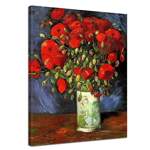 Bilderdepot24 Bild auf Leinwand | Vincent van Gogh - Vase mit roten Mohnblumen in 40x50 cm als Wandbild | Wand-deko Dekoration Wohnung alte Meister | NEU-180223-40x50-vmr von Bilderdepot24