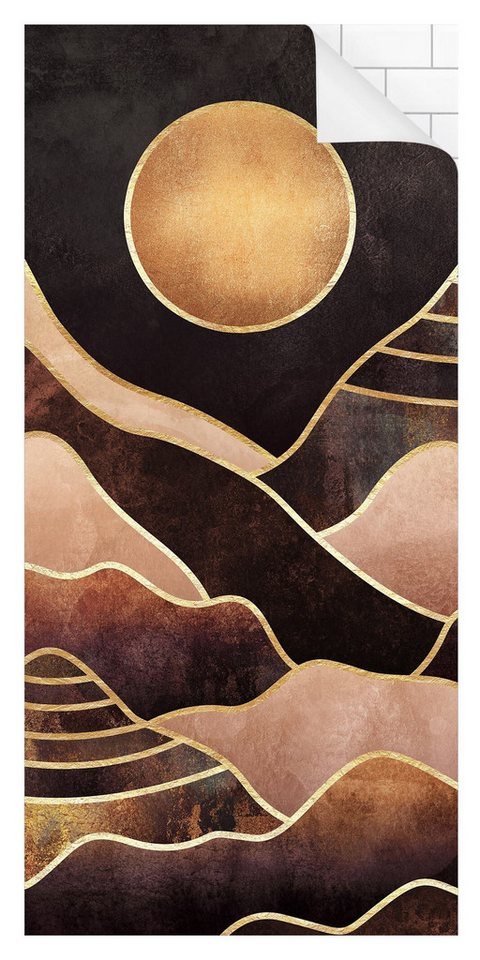 Bilderdepot24 Duschrückwand Berg gold Duschrückwand ohne Bohren Dusche Aquarell, (0,61 mm starke Folie selbstklebend Wandpaneele Dusche versch. Größen), fugenlose & wasserfeste Motiv Rückwand Wandverkleidung für Duschkabine von Bilderdepot24