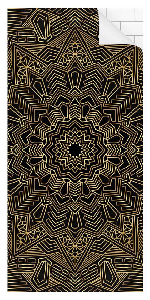 Bilderdepot24 Duschrückwand Mandala gold Badrückwand ohne Bohren Illustration Muster, (0,61 mm starke Folie selbstklebend Wandpaneele Dusche versch. Größen), fugenlose & wasserfeste Motiv Rückwand Wandverkleidung für Duschkabine von Bilderdepot24