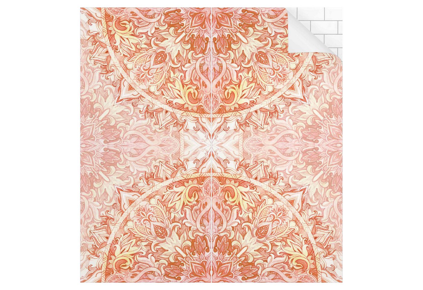 Bilderdepot24 Duschrückwand Mandala orange Duschrückwand ohne Bohren Dusche Aquarell, (0,61 mm starke Folie selbstklebend Wandpaneele Dusche versch. Größen), fugenlose & wasserfeste Motiv Rückwand Wandverkleidung für Duschkabine von Bilderdepot24
