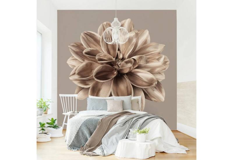 Bilderdepot24 Fototapete Blumen Dahlie Bronze Metallic Mokka Blumentapete Floral Natur modern, Glatt, Matt, (Vliestapete inkl. Kleister oder selbstklebend), Wohnzimmer Schlafzimmer Küche Flur Motivtapete Vliestapete Wandtapete von Bilderdepot24