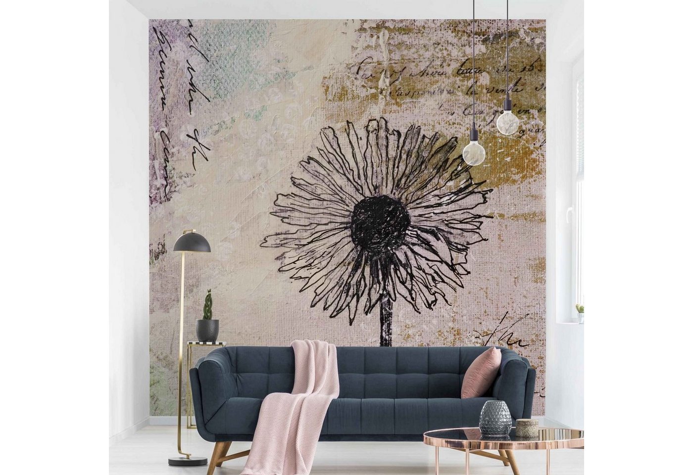 Bilderdepot24 Fototapete Blumen Shabby Pusteblume Blumentapete Floral Natur Modern Kunst, Glatt, Matt, (Vliestapete inkl. Kleister oder selbstklebend), Wohnzimmer Schlafzimmer Küche Flur Motivtapete Vliestapete Wandtapete von Bilderdepot24