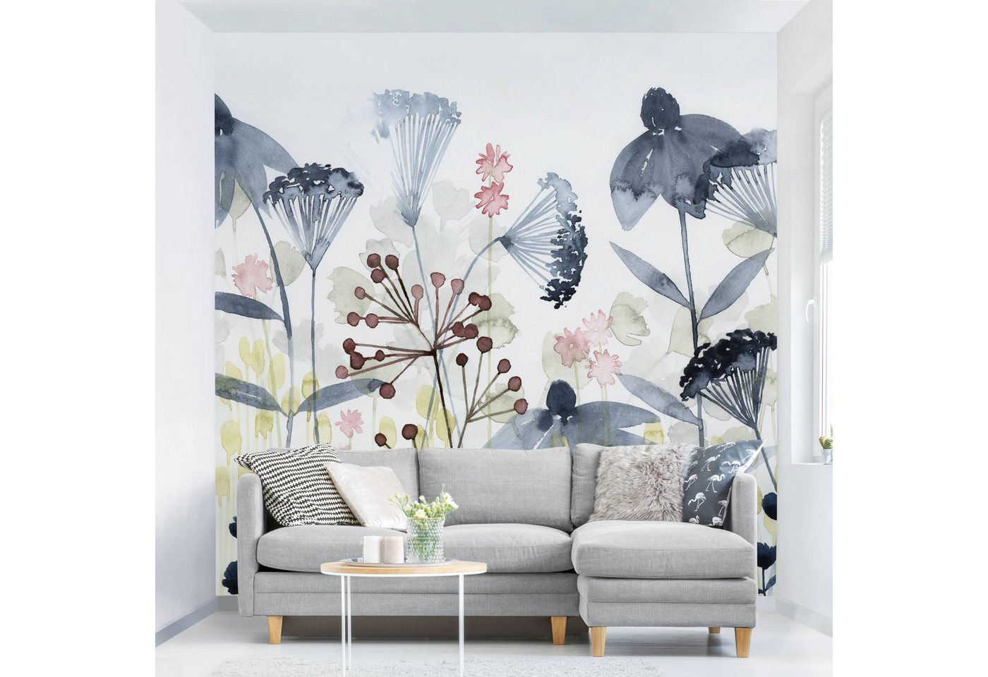 Bilderdepot24 Fototapete Blumen Wildblumen Aquarell Blumentapete Floral Natur Modern Kunst, Glatt, Matt, (Vliestapete inkl. Kleister oder selbstklebend), Wohnzimmer Schlafzimmer Küche Flur Motivtapete Vliestapete Wandtapete von Bilderdepot24