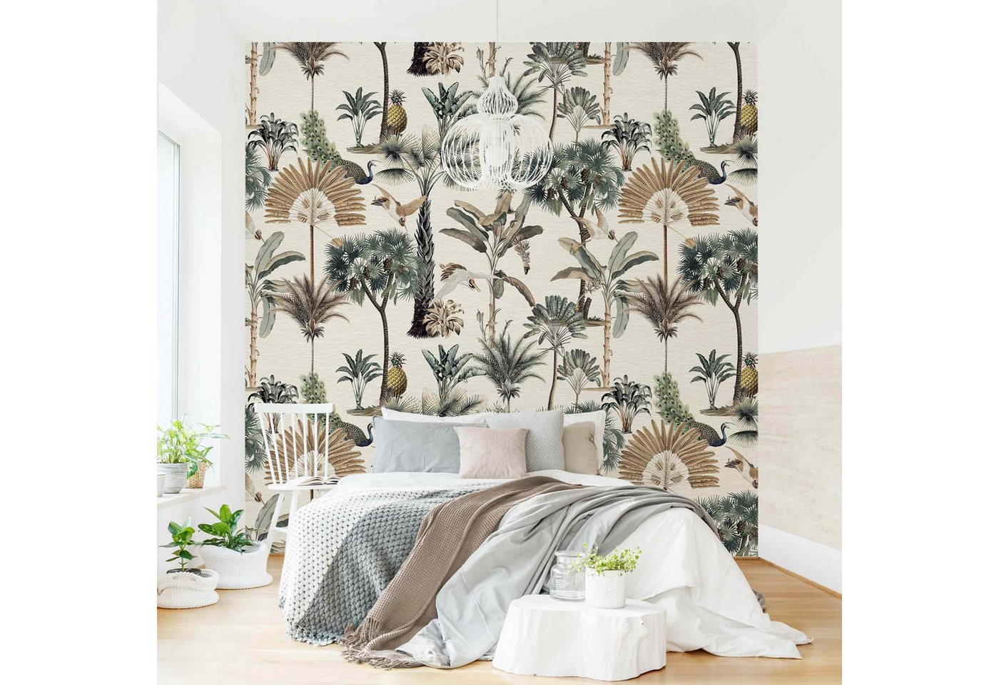 Bilderdepot24 Fototapete Jungle Jive Muster Illustration Natur Retro Vintage Tiere grün modern, Glatt, Matt, (Vliestapete inkl. Kleister oder selbstklebend), Wohnzimmer Schlafzimmer Küche Flur Motivtapete Vliestapete Wandtapete von Bilderdepot24