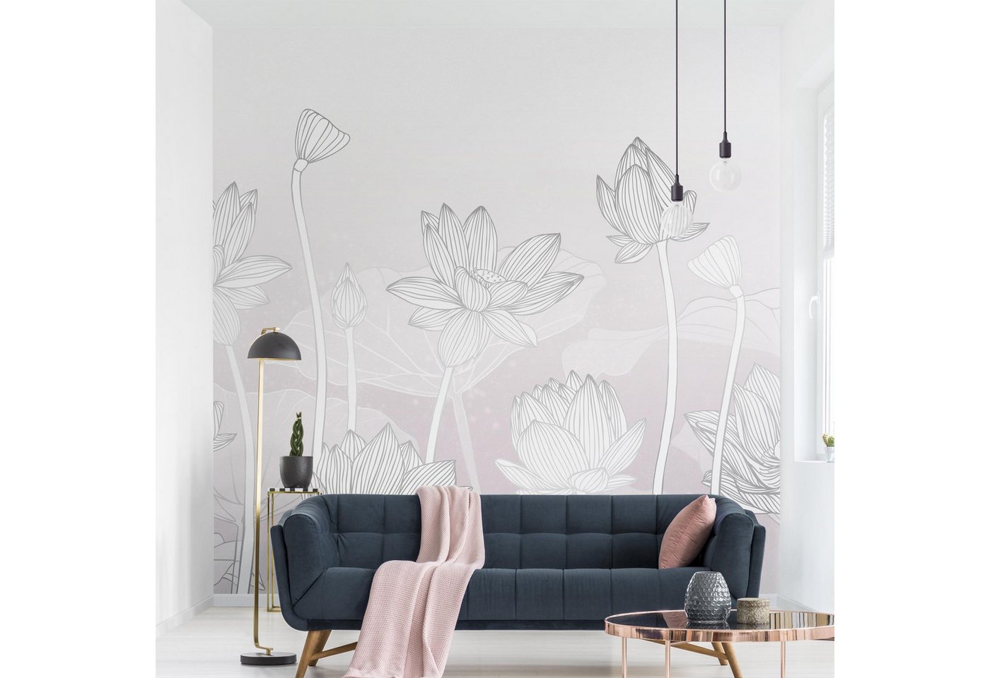 Bilderdepot24 Fototapete Lotus Silber Violett Blumen Floral Illustration rot moderne Wanddeko, Glatt, Matt, (Vliestapete inkl. Kleister oder selbstklebend), Wohnzimmer Schlafzimmer Küche Flur Motivtapete Vliestapete Wandtapete von Bilderdepot24