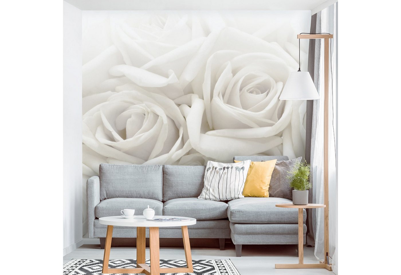 Bilderdepot24 Fototapete Rosen Weiße Rosen 3D-Effekt Blumen Natur Pflanzen Wanddeko Liebe XXL, Glatt, Matt, (Vliestapete inkl. Kleister oder selbstklebend), Wohnzimmer Schlafzimmer Küche Flur Motivtapete Vliestapete Wandtapete von Bilderdepot24