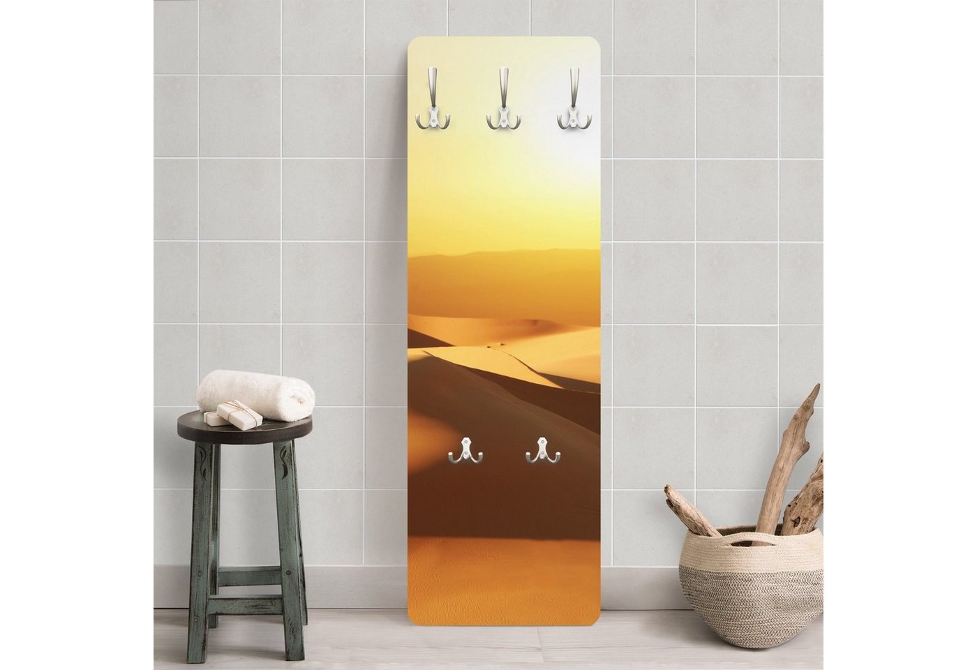 Bilderdepot24 Garderobenpaneel gelb Natur Die Wüste Saudi Arabiens Design (ausgefallenes Flur Wandpaneel mit Garderobenhaken Kleiderhaken hängend), moderne Wandgarderobe - Flurgarderobe im schmalen Hakenpaneel Design von Bilderdepot24