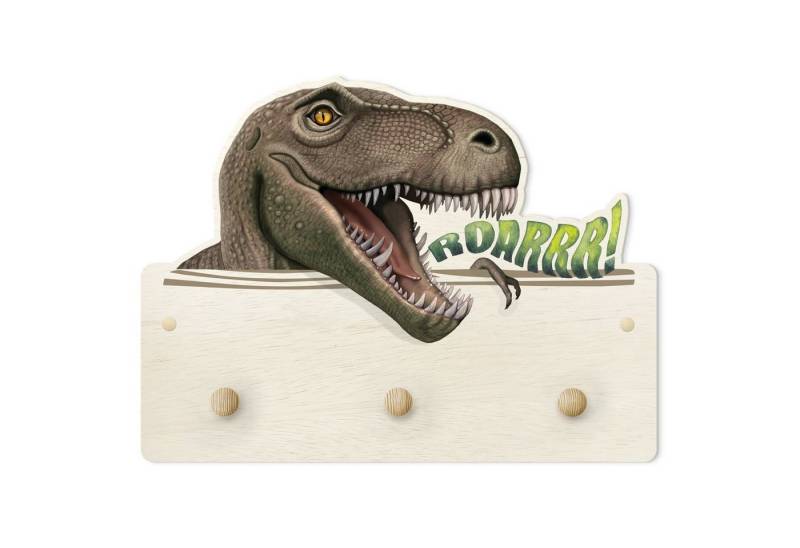Bilderdepot24 Garderobenpaneel grün 3D-Optiken Tiere Dinosaurier T Rex (Kindergarderobe holz Kleiderhaken für die Wand inkl. Montagematerial), moderne Wand Garderobenleiste Flur - kleine Hakenleiste Kinderzimmer von Bilderdepot24