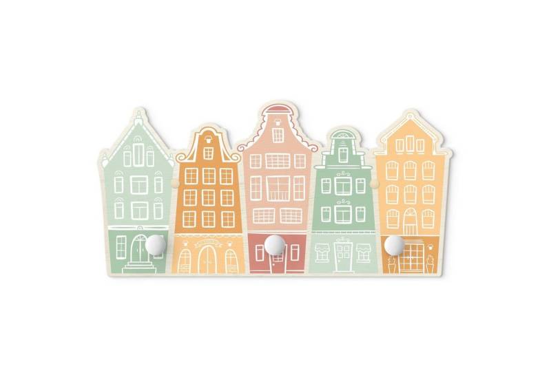 Bilderdepot24 Garderobenpaneel pastell Kinderwelten Häuser Siedlung (Kindergarderobe holz Kleiderhaken für die Wand inkl. Montagematerial), moderne Wand Garderobenleiste Flur - kleine Hakenleiste Kinderzimmer von Bilderdepot24