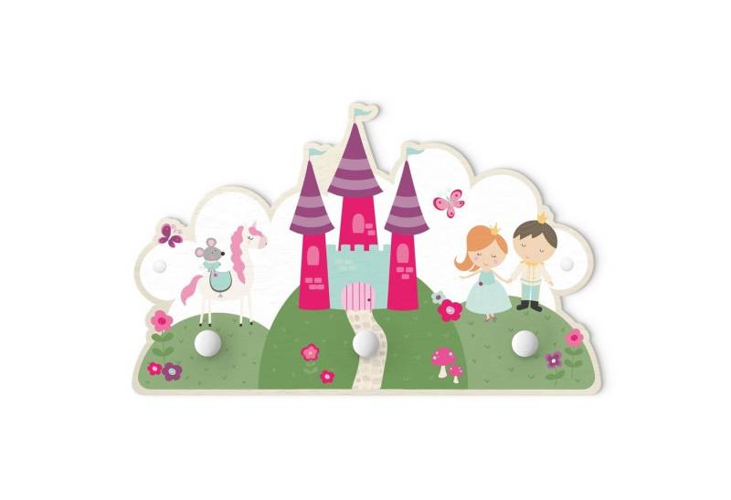 Bilderdepot24 Garderobenpaneel pink Illustration Märchenschloss mit Prinz und Prinzessin (Kindergarderobe holz Kleiderhaken für die Wand inkl. Montagematerial), moderne Wand Garderobenleiste Flur - kleine Hakenleiste Kinderzimmer Bilderdepot24 Garderobenpaneel pink Illustration Märchenschloss mit Prinz und Prinzessin (Kindergarderobe holz Kleiderhaken für die Wand inkl. Montagematerial), moderne Wand Garderobenleiste Flur - kleine Hakenleiste Kinderzimmer von Bilderdepot24