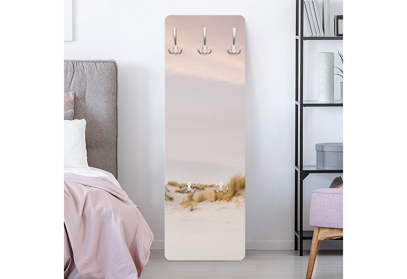 Bilderdepot24 Garderobenpaneel rosa Natur Strand Meer Strand Pastellrosa Design (ausgefallenes Flur Wandpaneel mit Garderobenhaken Kleiderhaken hängend), moderne Wandgarderobe - Flurgarderobe im schmalen Hakenpaneel Design von Bilderdepot24