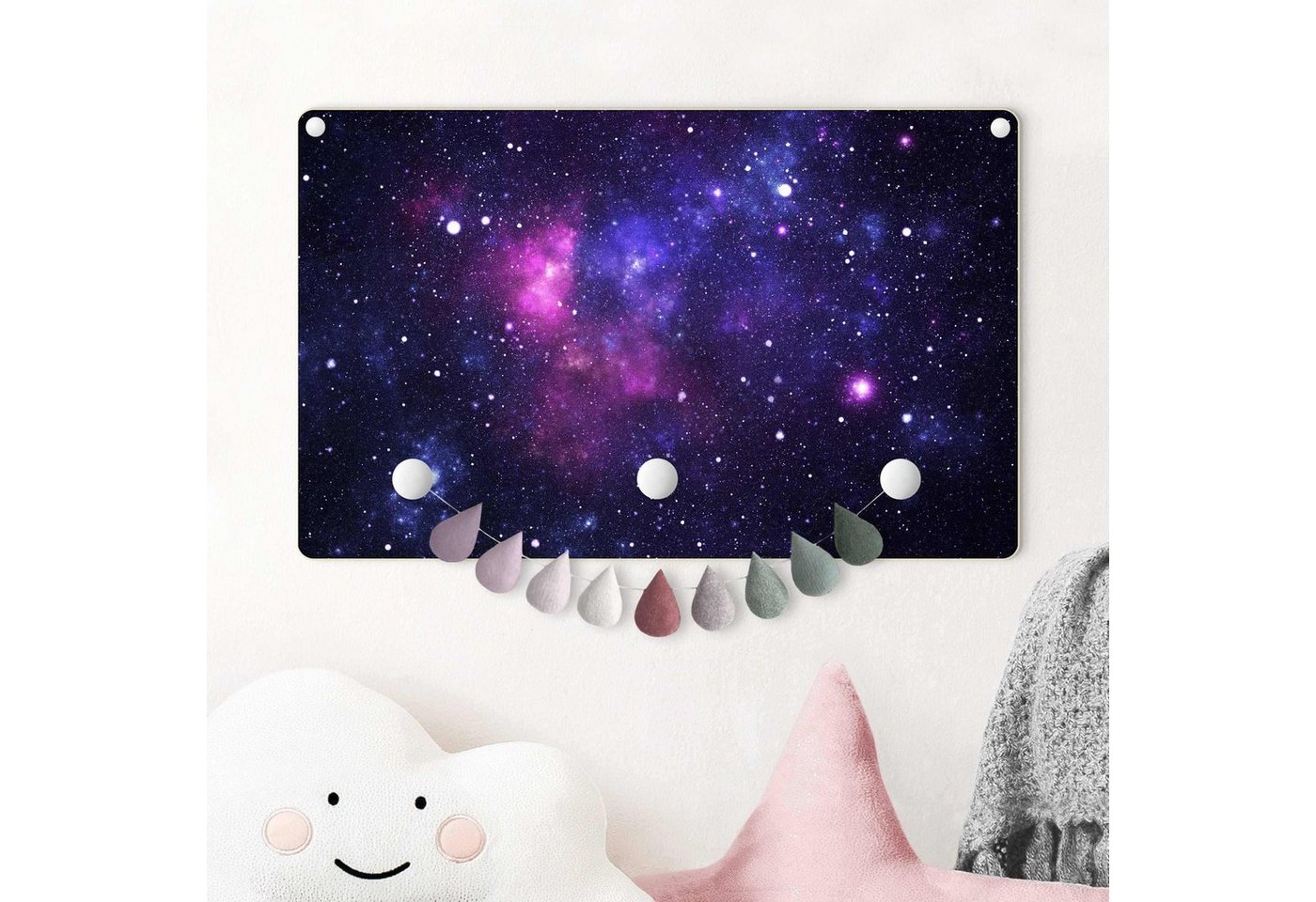 Bilderdepot24 Garderobenpaneel violett Fotografie Weltall Himmel Sterne Galaxie (Kindergarderobe Holz Kleiderhaken für die Wand inkl. Montagematerial), moderne Wand Garderobenleiste Flur - kleine Hakenleiste Kinderzimmer von Bilderdepot24