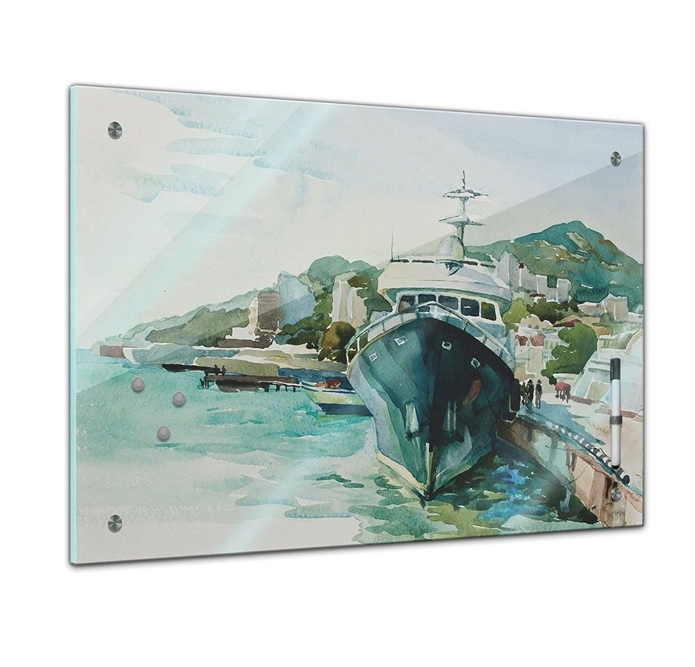 Bilderdepot24 Glasbild, Memoboard - Aquarelle - Jalta Hafen von Bilderdepot24