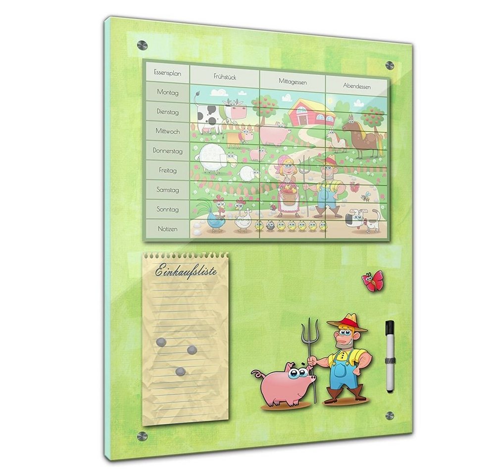 Bilderdepot24 Glasbild, Memoboard - Essensplaner für Kinder - Bauernhof von Bilderdepot24