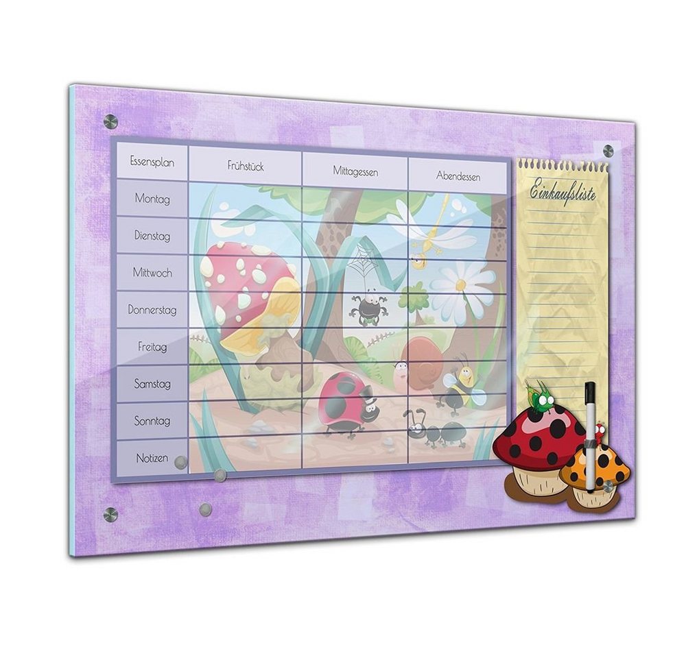 Bilderdepot24 Glasbild, Memoboard - Essensplaner für Kinder - Käferparade - quer von Bilderdepot24