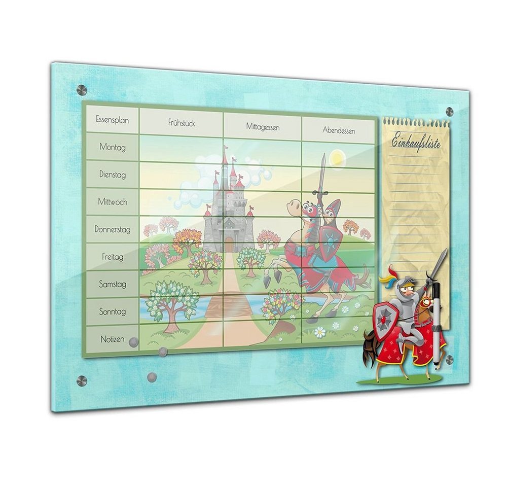 Bilderdepot24 Glasbild, Memoboard - Essensplaner für Kinder - Ritter mit Burg - quer von Bilderdepot24