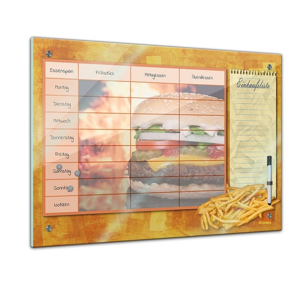 Bilderdepot24 Glasbild, Memoboard - Familien Essensplaner - Burger und Pommes - quer von Bilderdepot24