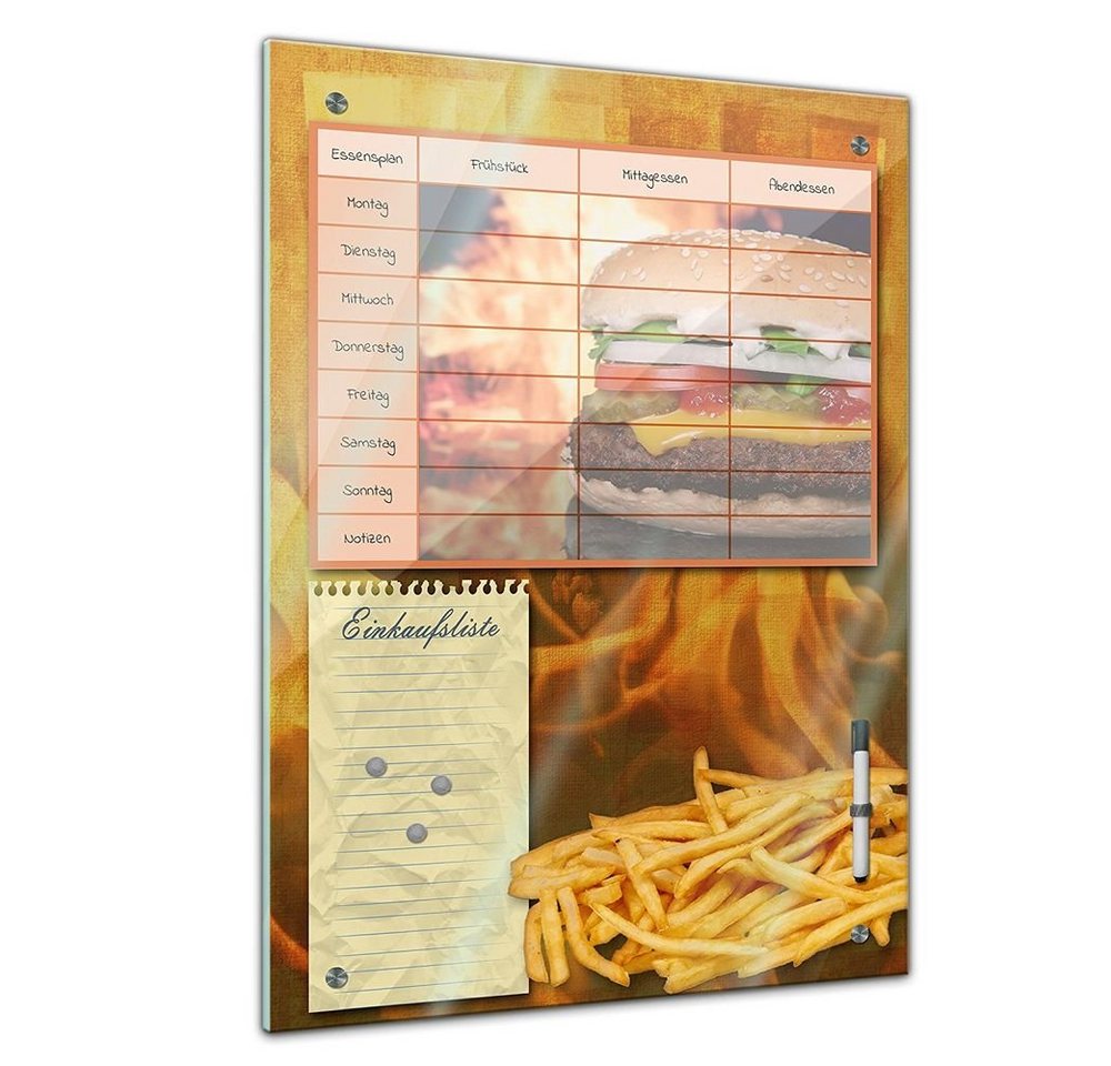 Bilderdepot24 Glasbild, Memoboard - Familien Essensplaner - Burger und Pommes von Bilderdepot24