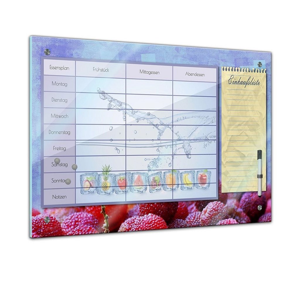 Bilderdepot24 Glasbild, Memoboard - Familien Essensplaner - Eiswürfel Wasserspritzer - quer von Bilderdepot24