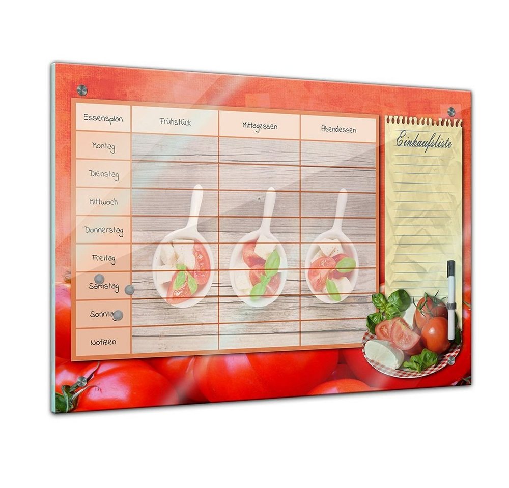 Bilderdepot24 Glasbild, Memoboard - Familien Essensplaner - Tomate und Mozarella - quer von Bilderdepot24