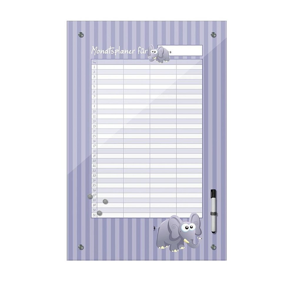 Bilderdepot24 Glasbild, Memoboard - Monatsplaner für Kinder - Elefant von Bilderdepot24