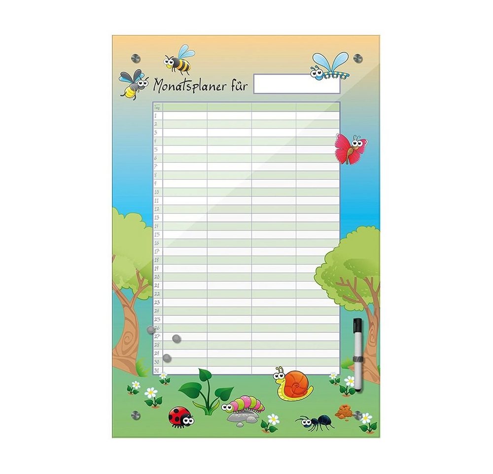 Bilderdepot24 Glasbild, Memoboard - Monatsplaner für Kinder - Insekten von Bilderdepot24