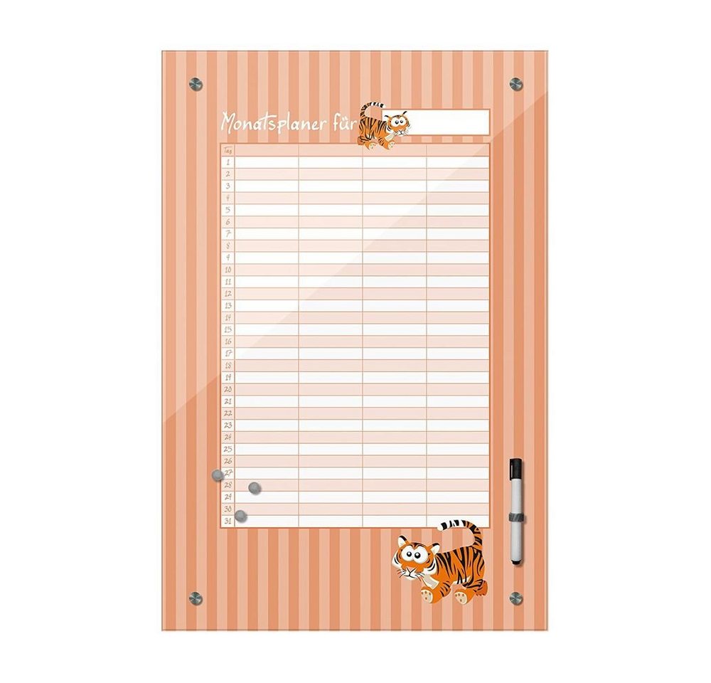 Bilderdepot24 Glasbild, Memoboard - Monatsplaner für Kinder - Tiger von Bilderdepot24