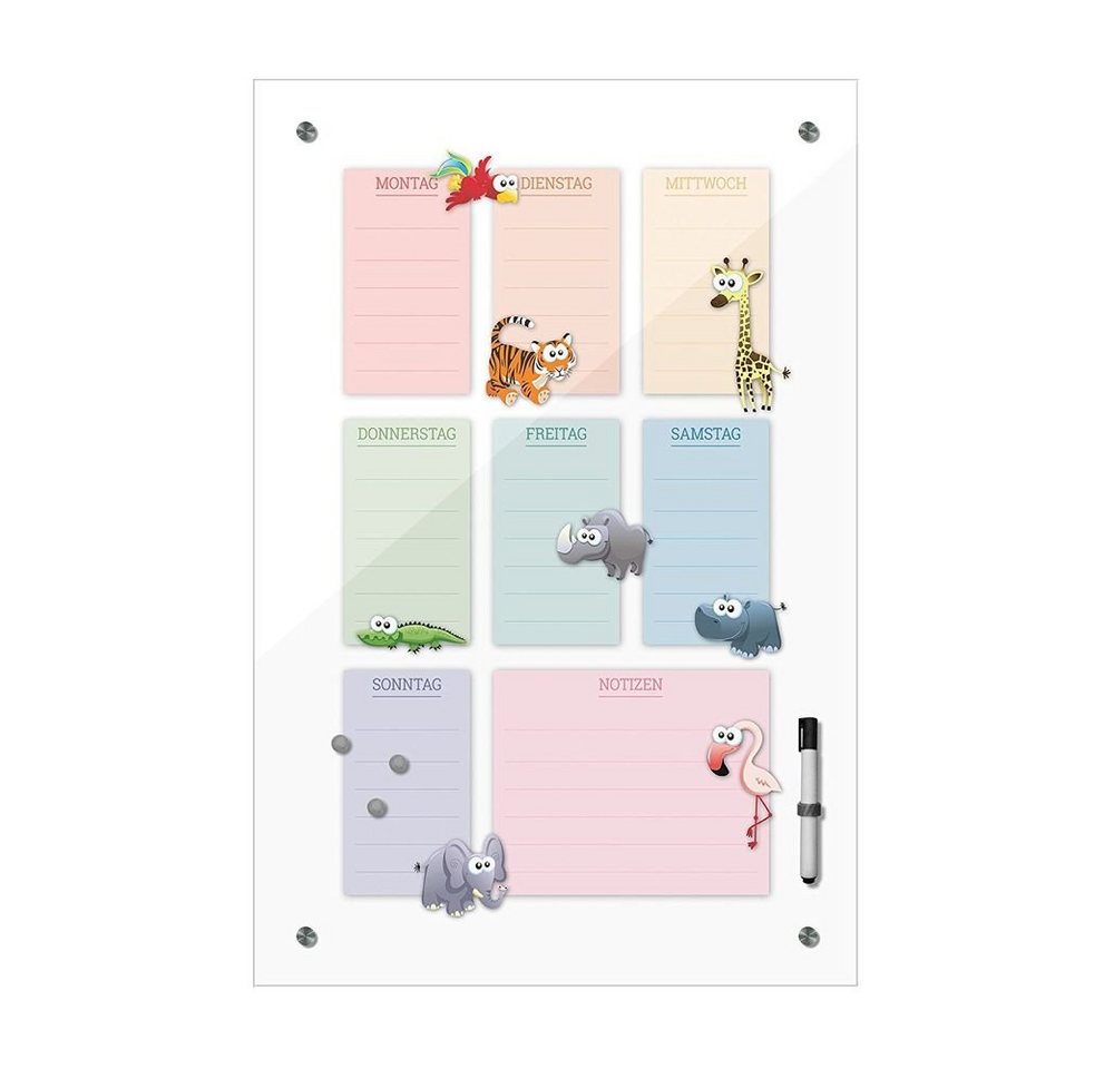 Bilderdepot24 Glasbild, Memoboard - Wochenplaner für Kinder - Tiere hk von Bilderdepot24