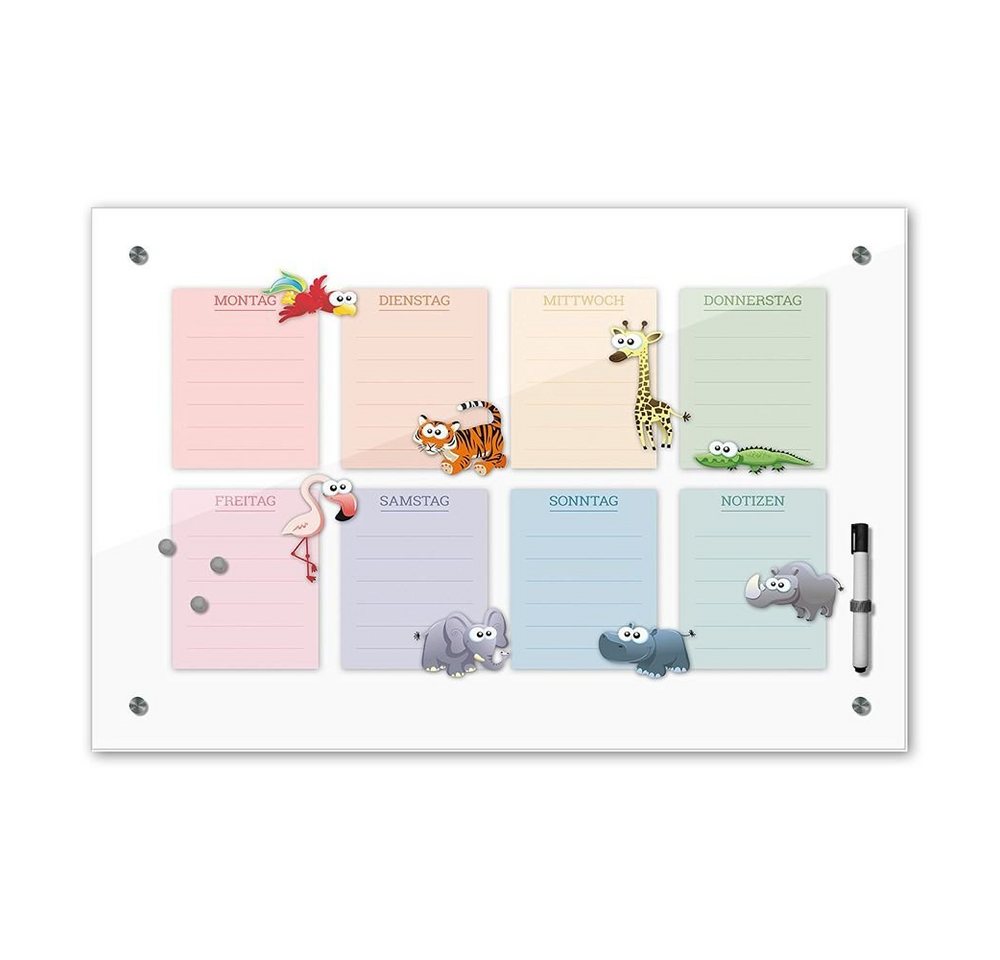 Bilderdepot24 Glasbild, Memoboard - Wochenplaner für Kinder - Tiere quer von Bilderdepot24