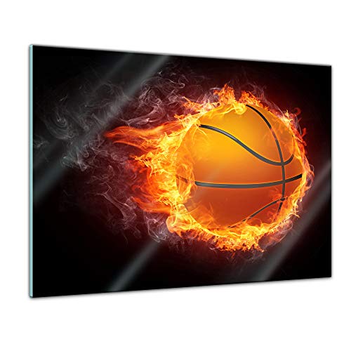 Bilderdepot24 Glasbild Basketball - Feuer - 80 x 60 cm - Deko Glas - brilliante Farben, inkl. Aufhängung von Bilderdepot24