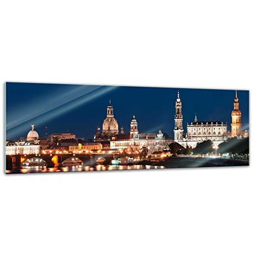 Bilderdepot24 Glasbild - Dresden Skyline bei Nacht - Deutschland - 120x40 cm - Deko Glas - Wandbild aus Glas - Bild auf Glas - moderne Bilderdepot24 Glasbilder - Glasfoto - Echtglas von Bilderdepot24