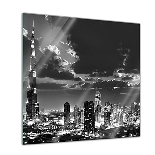Bilderdepot24 Glasbild - Dubai bei Nacht schwarz weiß - 50x50 cm - Deko Glas - Wandbild aus Glas - Bild auf Glas - moderne Bilderdepot24 Glasbilder - Glasfoto - Echtglas von Bilderdepot24