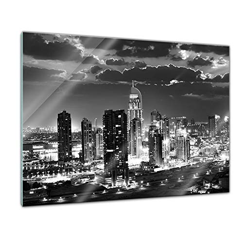 Bilderdepot24 Glasbild - Dubai bei Nacht schwarz weiß - 60x40 cm - Deko Glas - Wandbild aus Glas - Bild auf Glas - moderne Bilderdepot24 Glasbilder - Glasfoto - Echtglas von Bilderdepot24