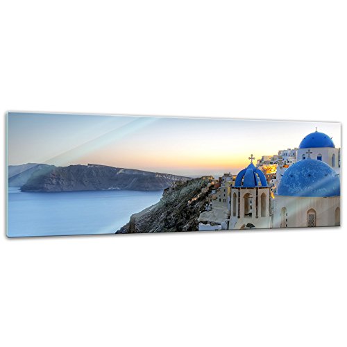 Bilderdepot24 Glasbild - Santorini - Griechenland - 120 x 40 cm - Deko Glas - Wandbild aus Glas - Bild auf Glas - moderne Glasbilder - Glasfoto - Echtglas - kein Acryl - Handmade von Bilderdepot24