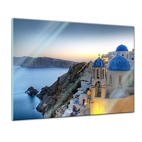 Bilderdepot24 Glasbild - Santorini - Griechenland - 80 x 60 - Deko Glas - Wandbild aus Glas - Bild auf Glas - moderne Glasbilder - Glasfoto - Echtglas - kein Acryl - Handmade von Bilderdepot24