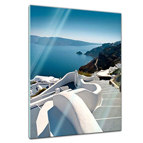 Bilderdepot24 Glasbild - Santorini Treppe - Griechenland - 40 x 60 cm - Deko Glas - Wandbild aus Glas - Bild auf Glas - moderne Glasbilder - Glasfoto - Echtglas - kein Acryl - Handmade von Bilderdepot24