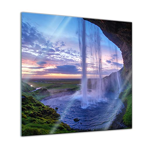 Bilderdepot24 Glasbild Seljalandsfoss Wasserfall Island - 30 x 30 cm - Deko Glas - brilliante Farben, inkl. Aufhängung von Bilderdepot24