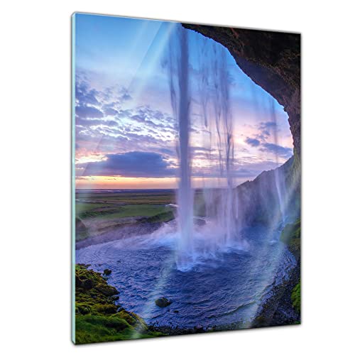 Bilderdepot24 Glasbild Seljalandsfoss Wasserfall Island - 60 x 80 cm - Deko Glas - brilliante Farben, inkl. Aufhängung von Bilderdepot24